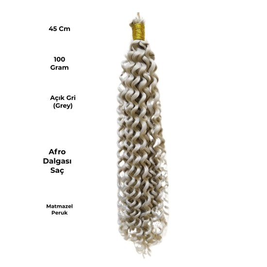 Ankara Kızılay Afro Dalgası Saç Kıvırcık Açık Gri 100 Gram 45 Cm