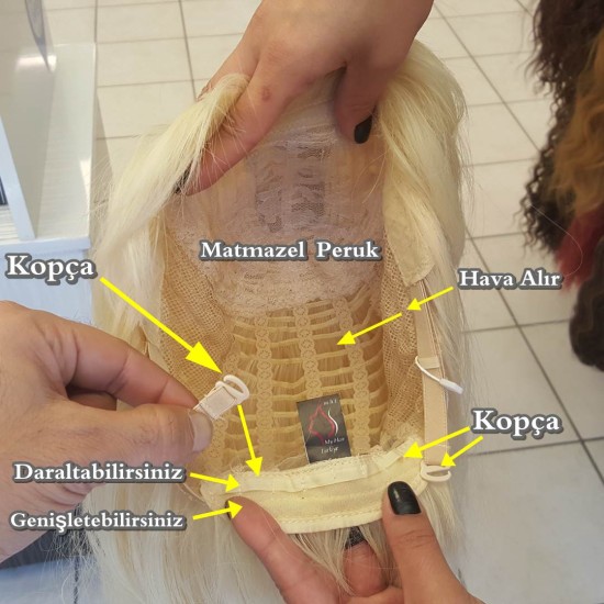 Orta Model Ankara Bayan Fiber Sentetik Peruk Platin Karamel Röfleli