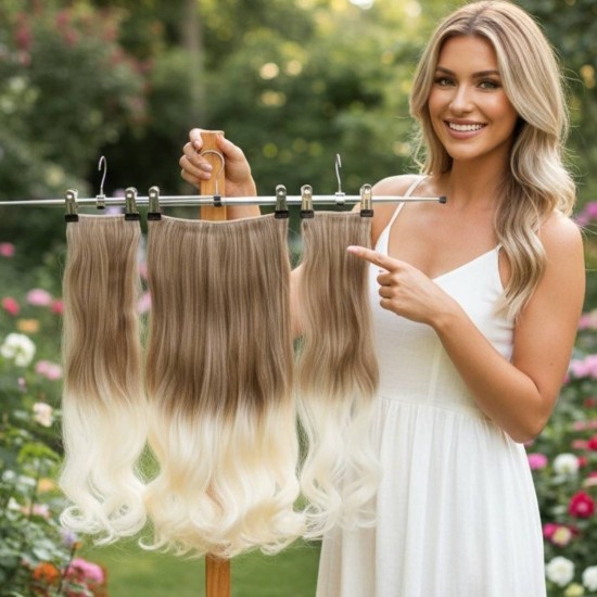  Yarımay Postiş Ankara Fiber Sentetik 3'lü Set Açık Karamel Platin Ombre